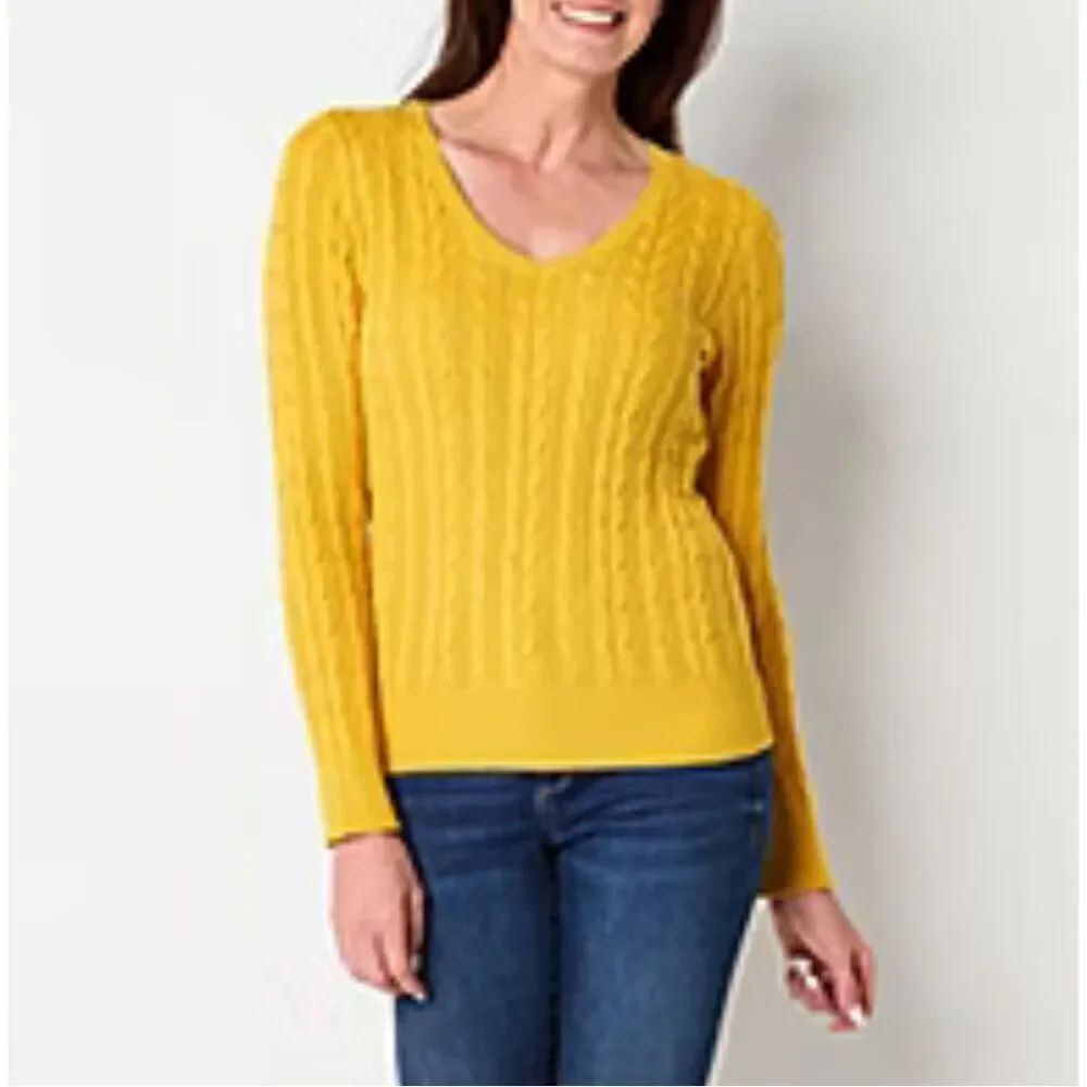St John's Bay Yellow Cable Knit Vintage Sweater